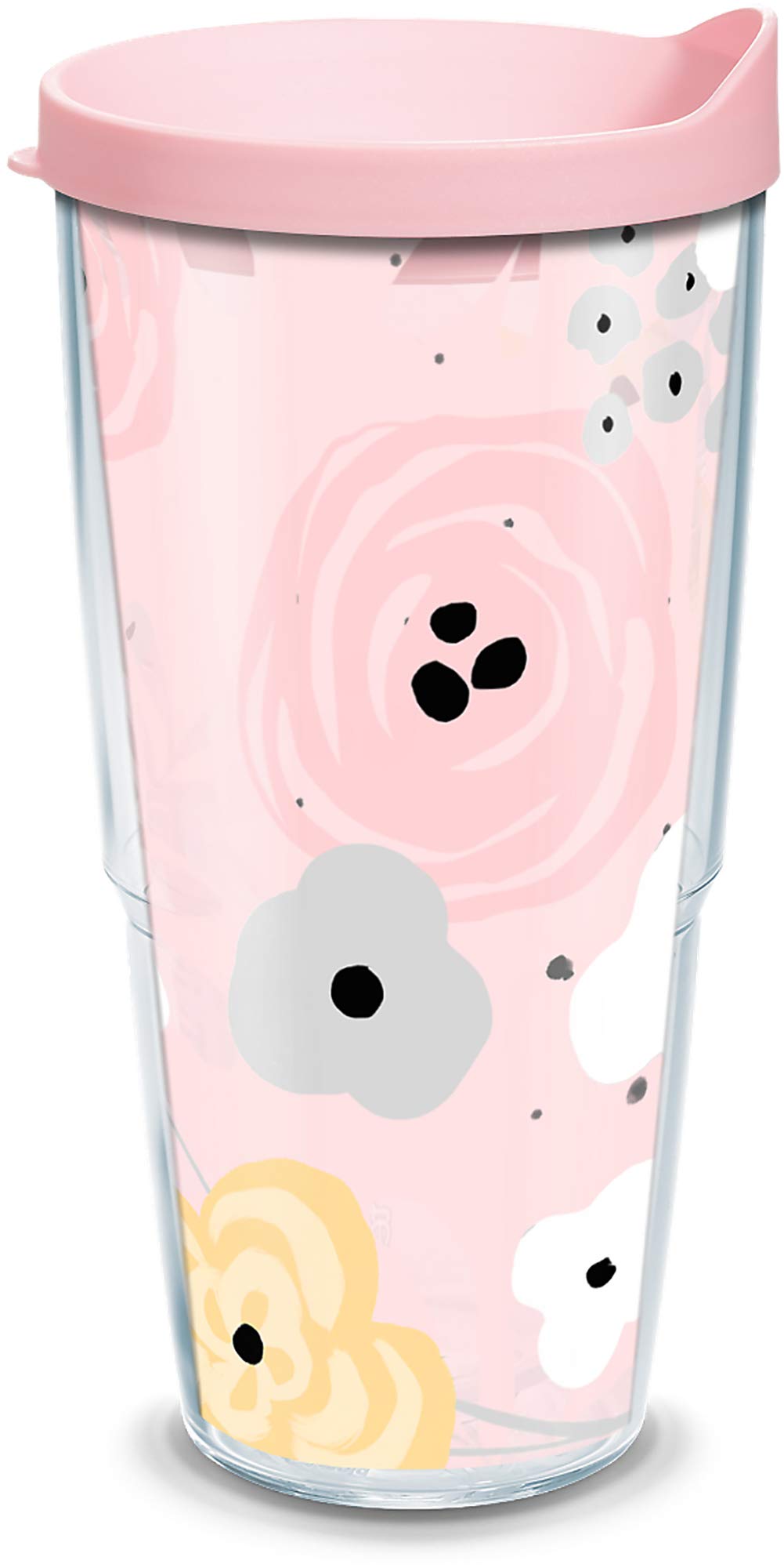 Tervis Doppelwandiger, isolierter Trinkbecher mit Blumenmuster, Blumenmuster, hält Getränke kalt und heiß, 680 ml, transparent