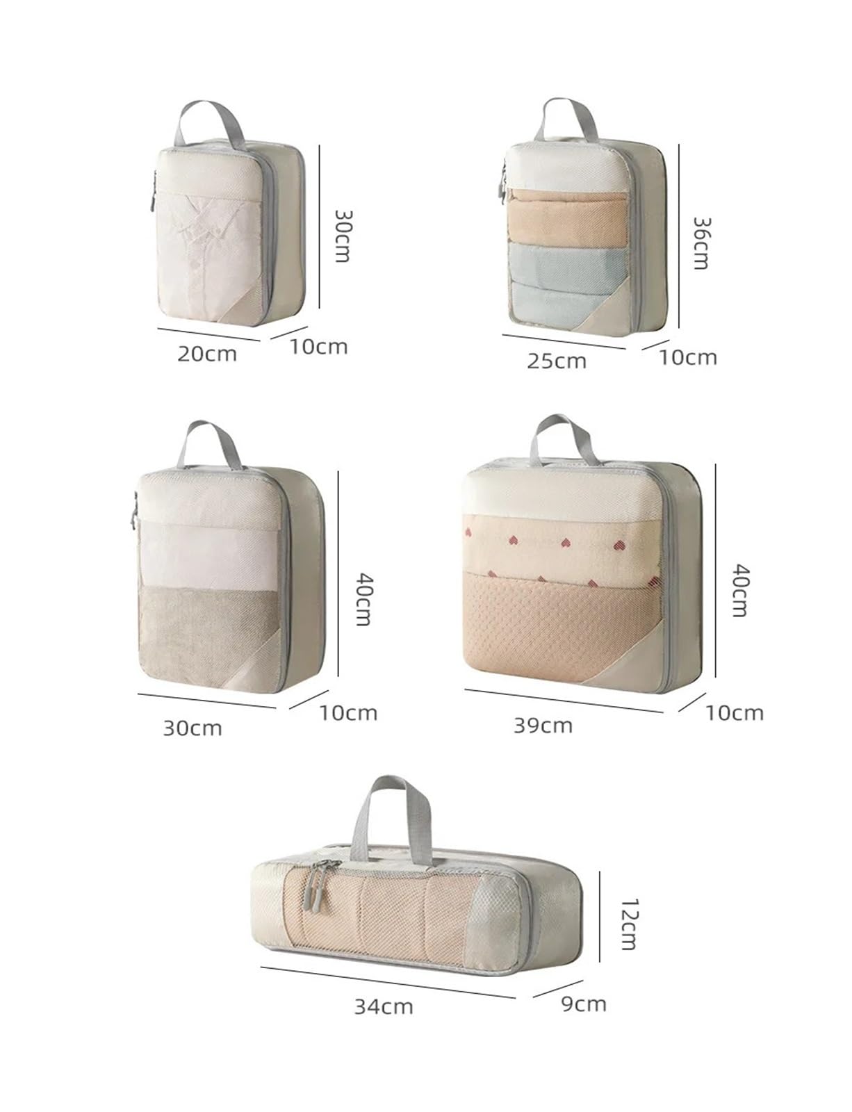 Set organizer per bagagli Cubi di imballaggio a compressione for valigie, accessori da viaggio, organizer espandibili, organizer leggero