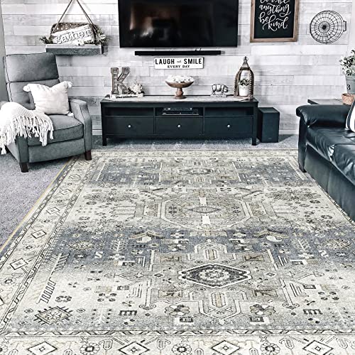 YOUFORTONG Area Rugs 9x12 Washable Non-Slip Rug Stain Resistant Rugs for Living Room Dining Room Bedroom Low-Pile and Ultra Soft Area Rug (Grey, 9x12)