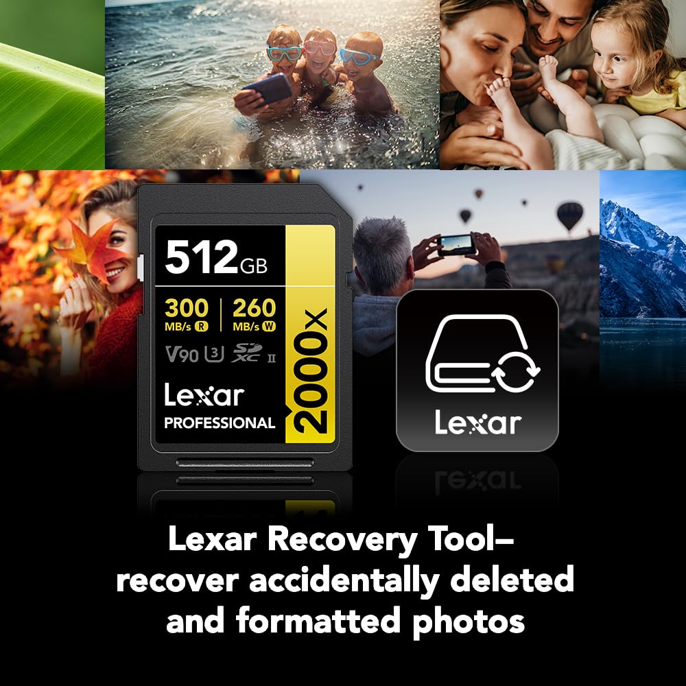 Lexar 512GB Professional 2000x SDXC Memory Card, UHS-II, C10, U3, V90, Full-HD & 8K Video, Up to 300MB/s Read, for DSLR, Cinema-Quality Video Cameras (LSD2000512G-RNNNU)