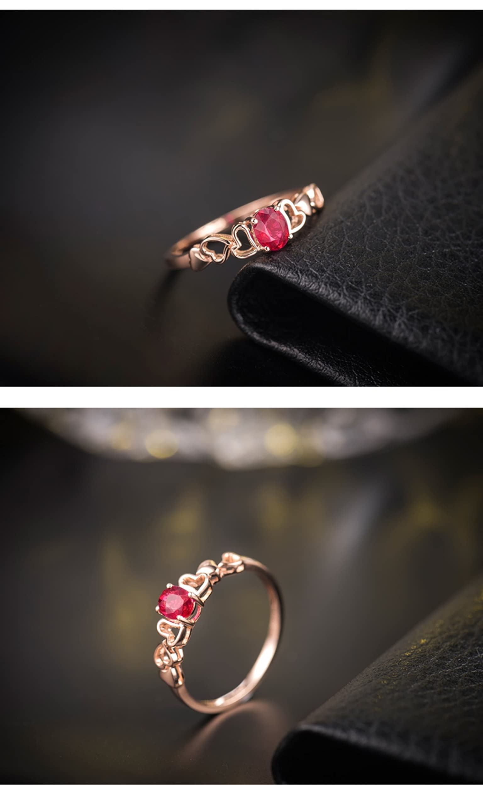 Anillos de graduación, anillo de aniversario de boda, oro rosa de 18 quilates, AU750, 1 0,38 quilates, VVS, rojo, ovalado, cultivado en laboratorio, canal de rubí cultivado en laboratorio, día de San