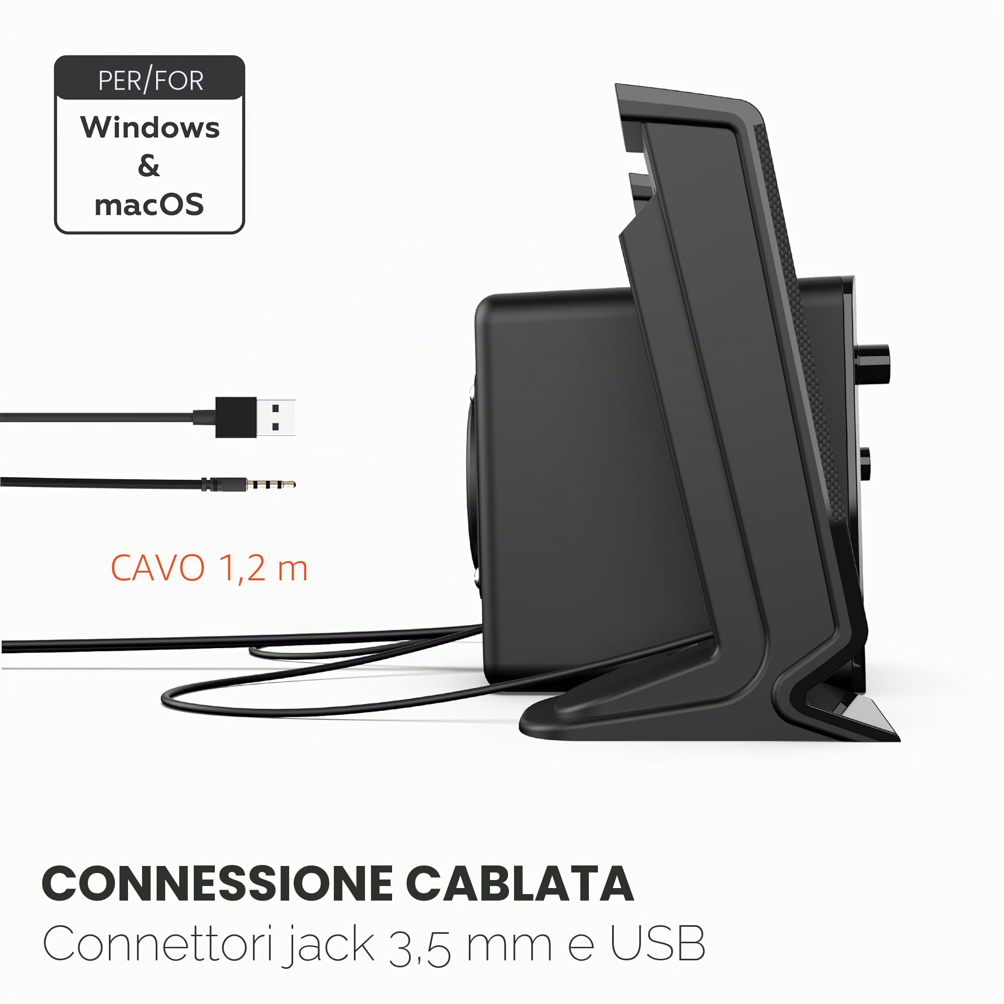 Mobility Lab – ML314006 – Altoparlante PC 2.1 Multimedia – Suono Ricco, Bassi potenti, Pulsante Volume integrato, Connessione cablata USB e Jack – Compatibilità macOS e Windows – Nero
