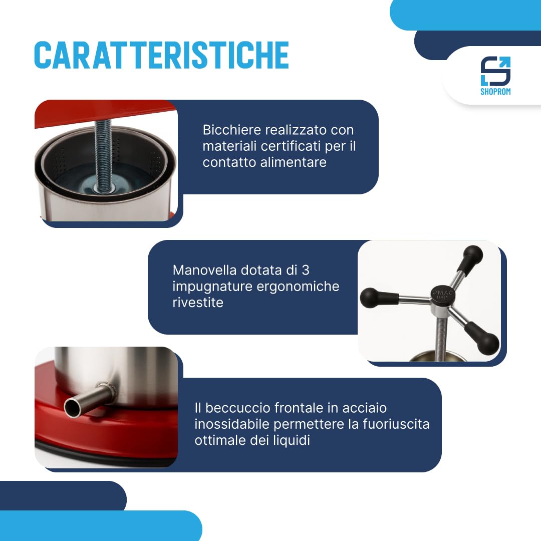 Torchio Manuale 1,5 Litri in Acciaio Inox, Pressa Multiuso per Uva, Frutta e Verdura, Uso Domestico