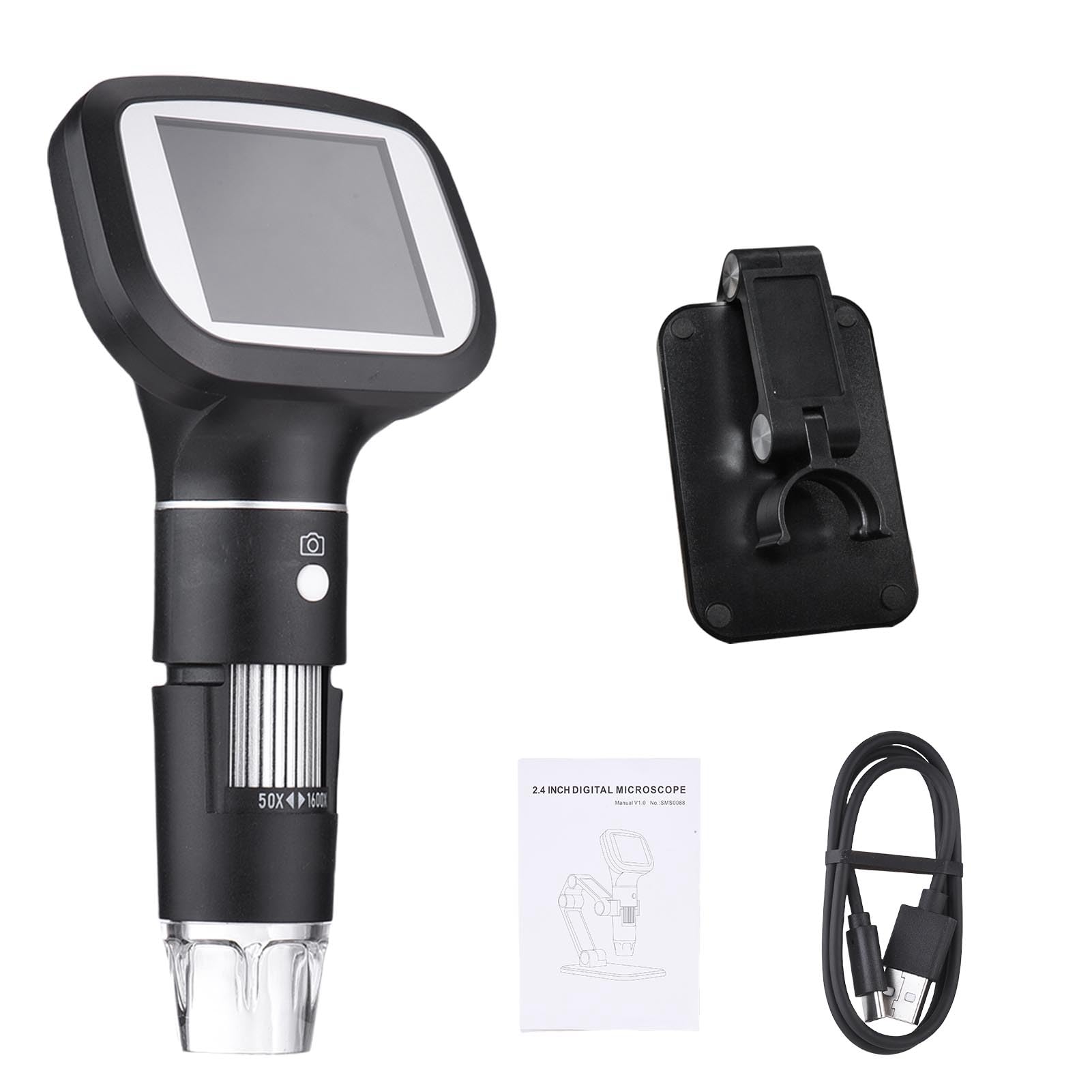 Generic Microscopio Digital de Mano, Aumento 50X-1600X, 8 Luces LED Ajustables, Microscopio Portátil, Digital para Niños con Pantalla a Color de 2,4 Pulgadas para Ciencias de la Educación
