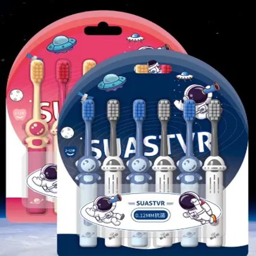 Newvent® 12Pcs Set Small Head Soft Toothbrush For Children | Astronaut And Space Theme Toothbrush For Kids | Manual Cleaning Toothbrush For Gum Protection Suitable For Ages 2-8 (Multicolor)-image-37