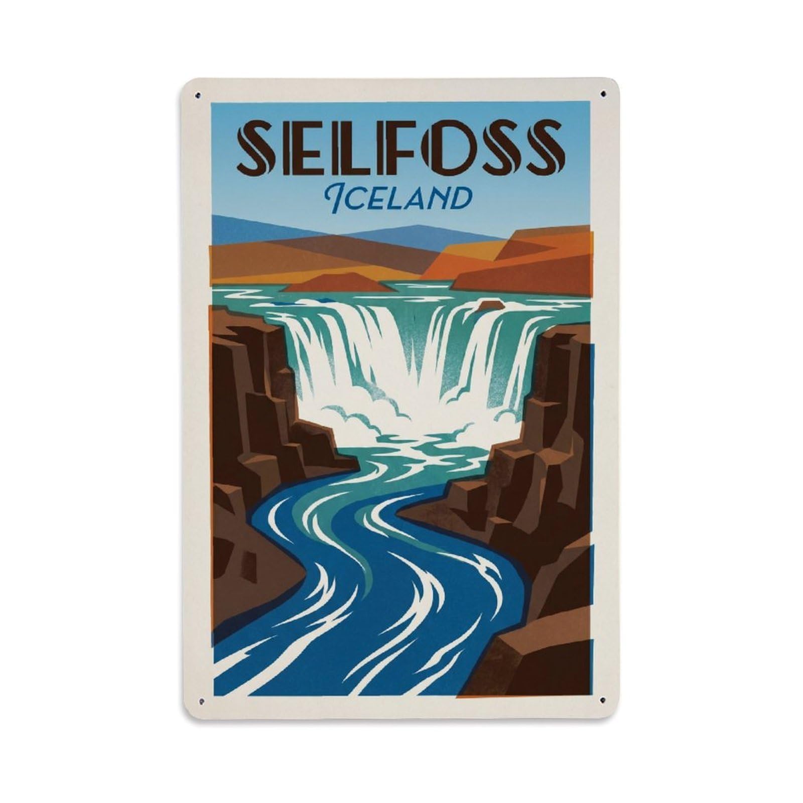 Gead 8X12inch Style Vintage Travel Selfoss Iceland Waterfall Metal Tin Sign