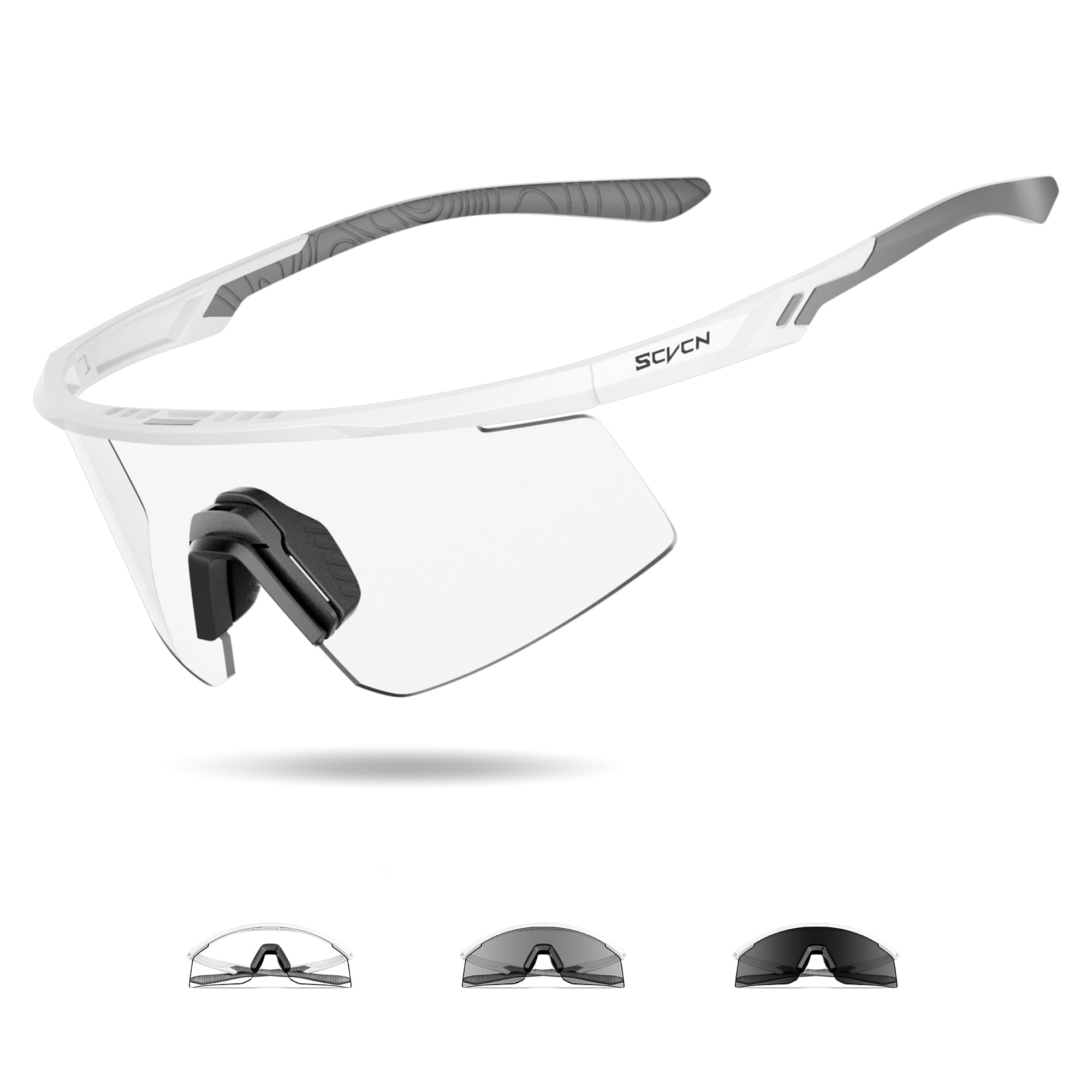 SCVCN スポーツサングラス 超軽量TR90フレーム 眩しさカットレンズ UV400紫外線カット 防風仕様 夜間対応 メンズ レディース サイクリング 登山 ランニング マラソン 野球 アウトドア対応 (ホワイト ブラック(調光))