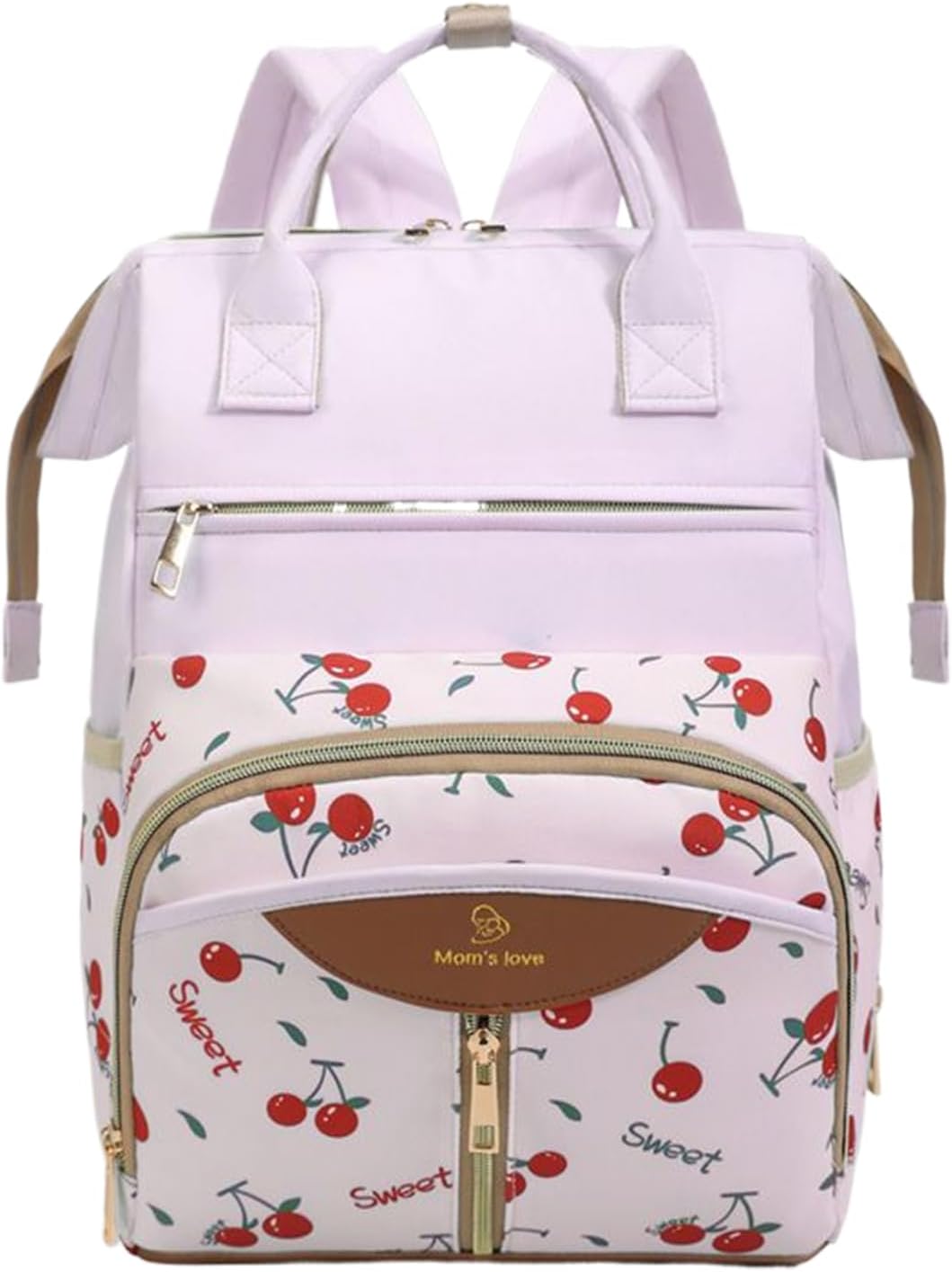 Cherry Print Diaper Bag Backpack, With Adjustable Straps, Oxford Cloth Material, Cloth Waterproof Travel Back Pack, Multi Function Nappy Bag, Multi-Pocket Design, For Dad, Mother, Father, Women,