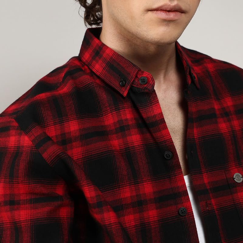 Image of CAHOOT Men's Brushed Buffalo Check Shirtfor Casual Wear | Spread Collar | Long Sleeve | Button Closure | Shirt Crafted with Comfort Fit for Everyday Wear