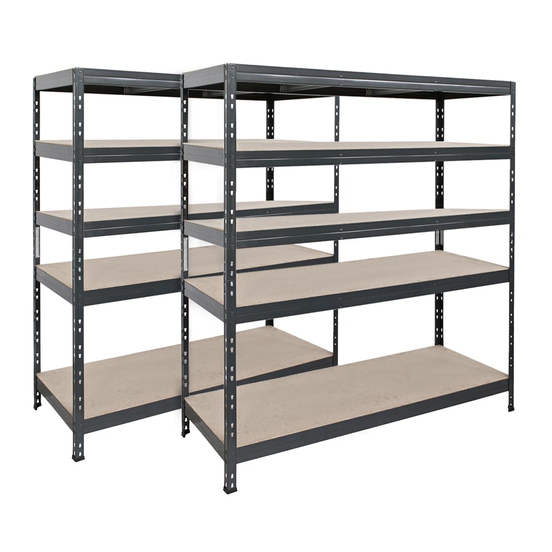 2er-Set Rivet Schwerlastregal mit lackierbaren HDF-Platten, 180x150x45cm (HxBxT), 5 Böden mit je 250kg Tragkraft, anthrazitgrau, praktisches Stecksystem, umweltfreundlich und recycelbar