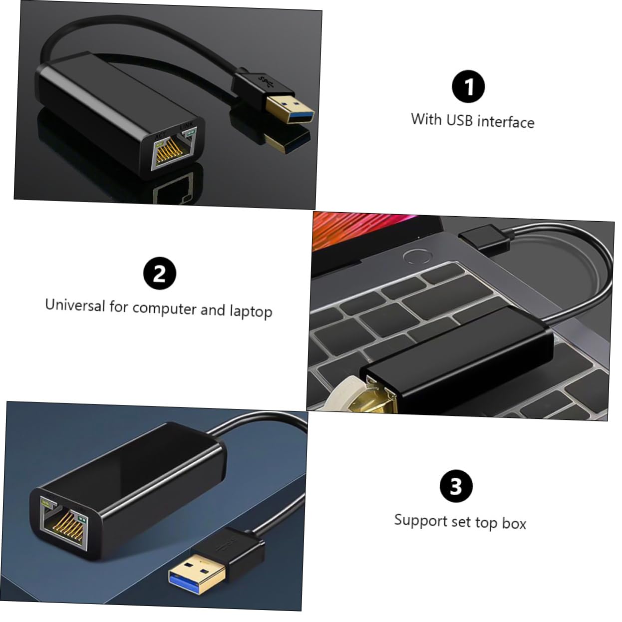 OSALADI 3 Piezas Adaptador de Ethernet Adaptador ethernet USB Adaptador de Red USB ethernet Accesorio para Laptop Adaptador USB a ethernet Adaptador con Cable LAN cableado AbS