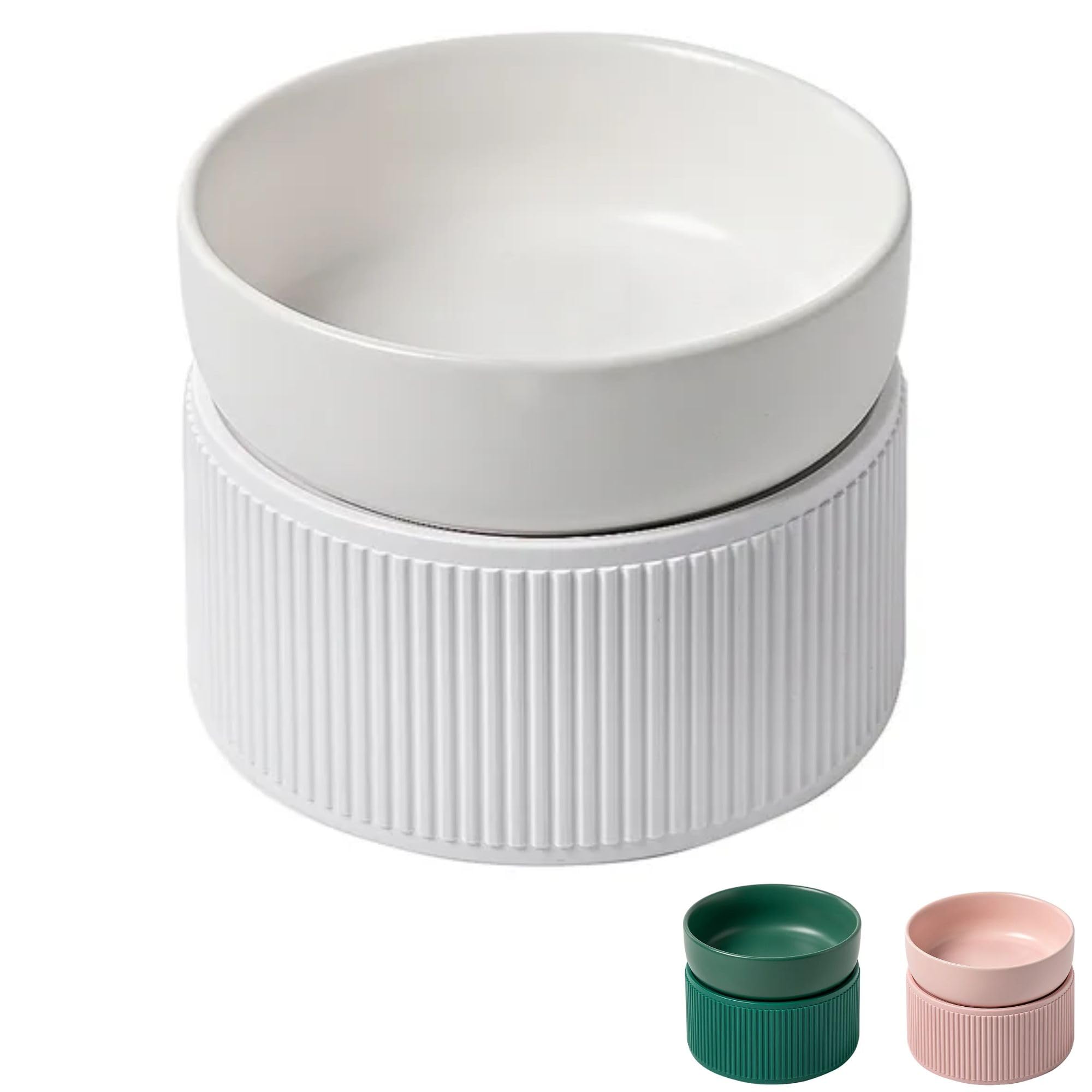 BRKTWhisker-Friendly Ceramic Cat Bowl,Designed for Cervical Spine Protection,Tip-Resistant Pet Bowls,Separate and Detachable Ceramic Bowl for Water and Food (white, Single Bowl)