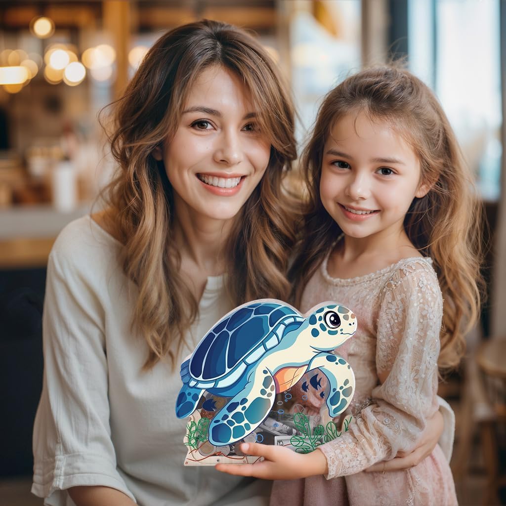 Wooden Sea Turtle Piggy Bank for Kids, Unbreakable Sea Turtle Kids Coin Bank with Stickers, Cashbox Money Bank Birthday Gifts for Boys, Girls, Educational Toys for Boys, Girls, Home Decor