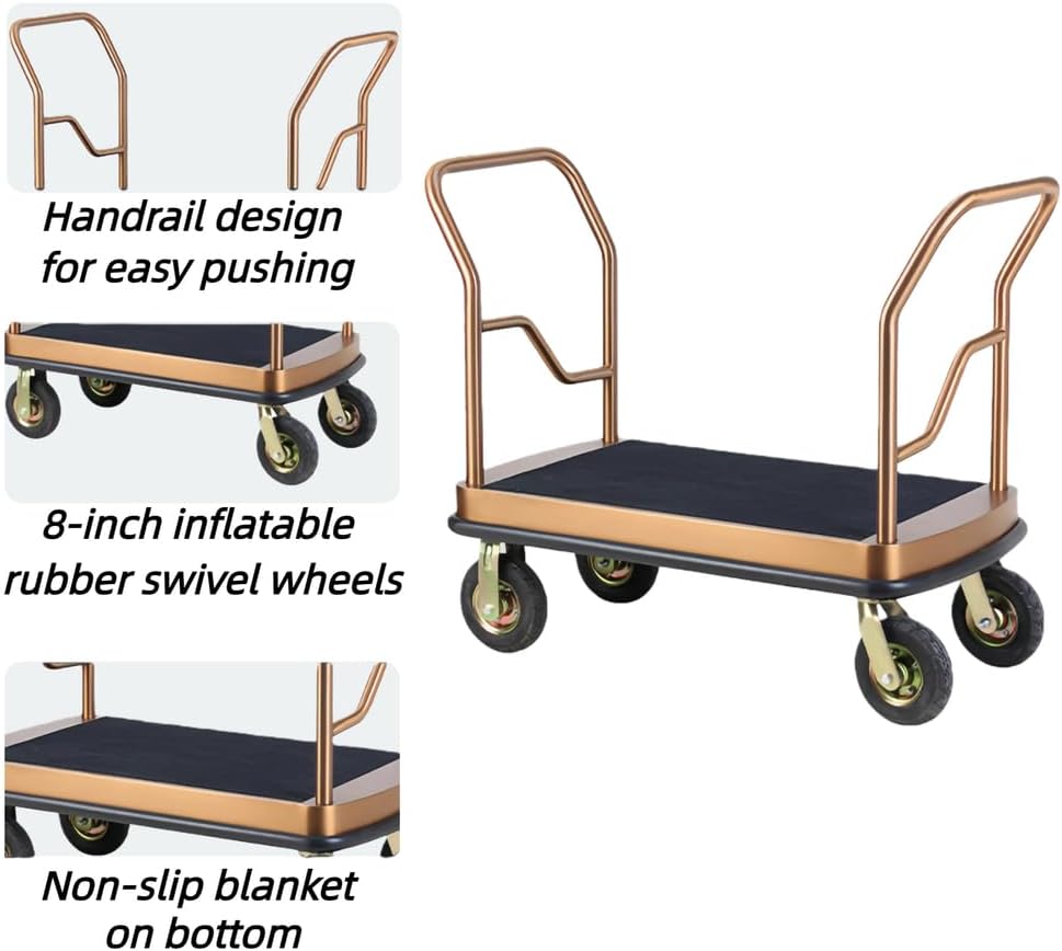 Hotel Luggage Cart, Stainless Steel Trolley, Airport Luggage Handling Trolleys, with Carpeted Base and Silent Wheels, for Luggage Transport
