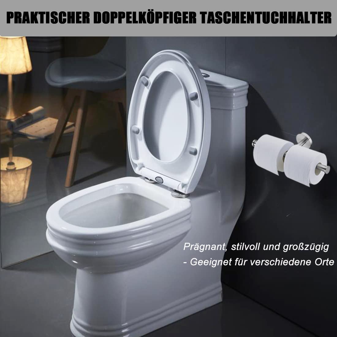 Alise Toilettenpapierhalter Schwarz Doppelpfosten – SUS304 Edelstahl, Federbelastet, Klebe- Oder Schraubmontage