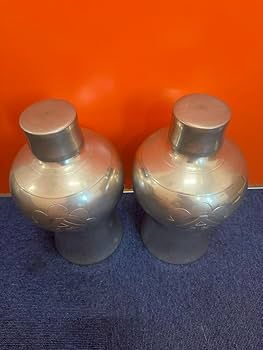 1644 純錫製 岡本謹製　古錫瓶子一対　酒器　32cm 時代物 1644 純錫製 岡本謹製 古錫瓶子一対 酒器 32cm 時代物