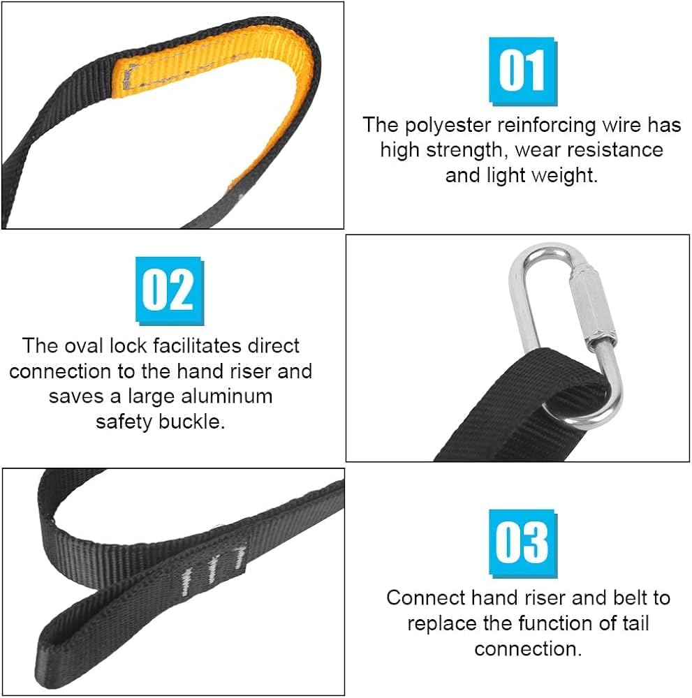 DEWIN Cinturón de Pedal de Eslinga Ajustable 108x2cm Fibra Poliéster para Escalada Montañismo (Negro)