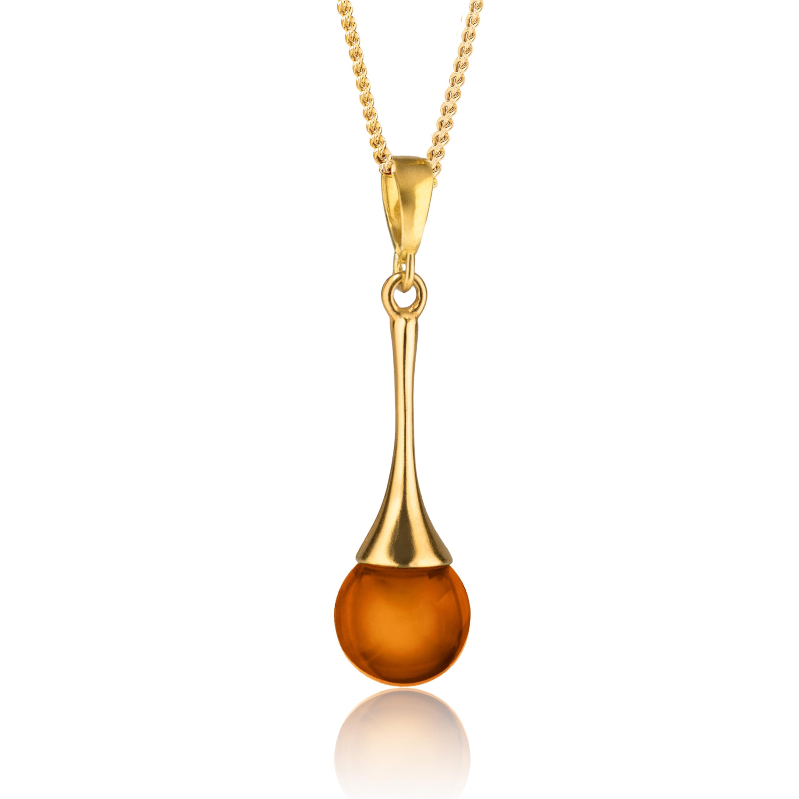 Colgante de ámbar báltico con forma de gota – Cadena de plata de ley chapada en oro de 24 quilates para mujeres y niñas – Elegante collar de ámbar hecho a mano – Regalo único para mamá, esposa, hija