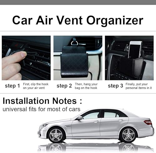 Miniatura 5 de Keenso Organizador de ventilación de automóvil, bolsillo trasero multifuncional con gancho de montaje en caja de almacenamiento para teléfono