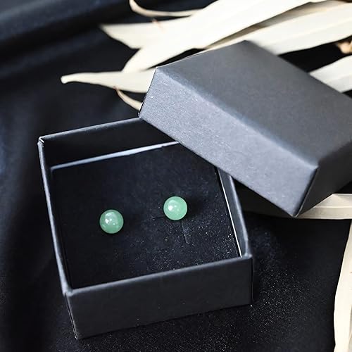 Miniatura 8 de Jade Earrings Studs, Green Jade Earrings for Women, 925 Sterling Silver Stud Earrings for Sensitive Ears, Jade Jewelry for Women & Men Plateado