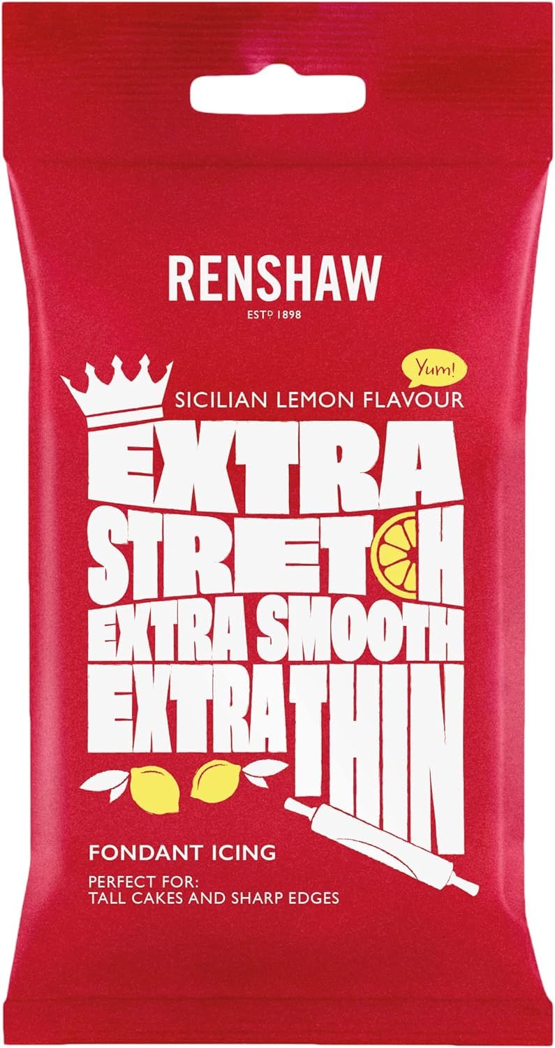 Renshaw White Extra Stretch, Smooth & Thin, Sicilian Lemon Flavoured Fondant Icing, 1 kg (Pack of 1) - Ready to Roll Icing for Cakes