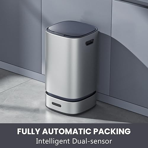 Miniatura 3 de ELPHECO Bote de basura automático de acero inoxidable de 4 galones, papelera autosellable, papelera de 15 litros, cubo de basura grande de metal sin
