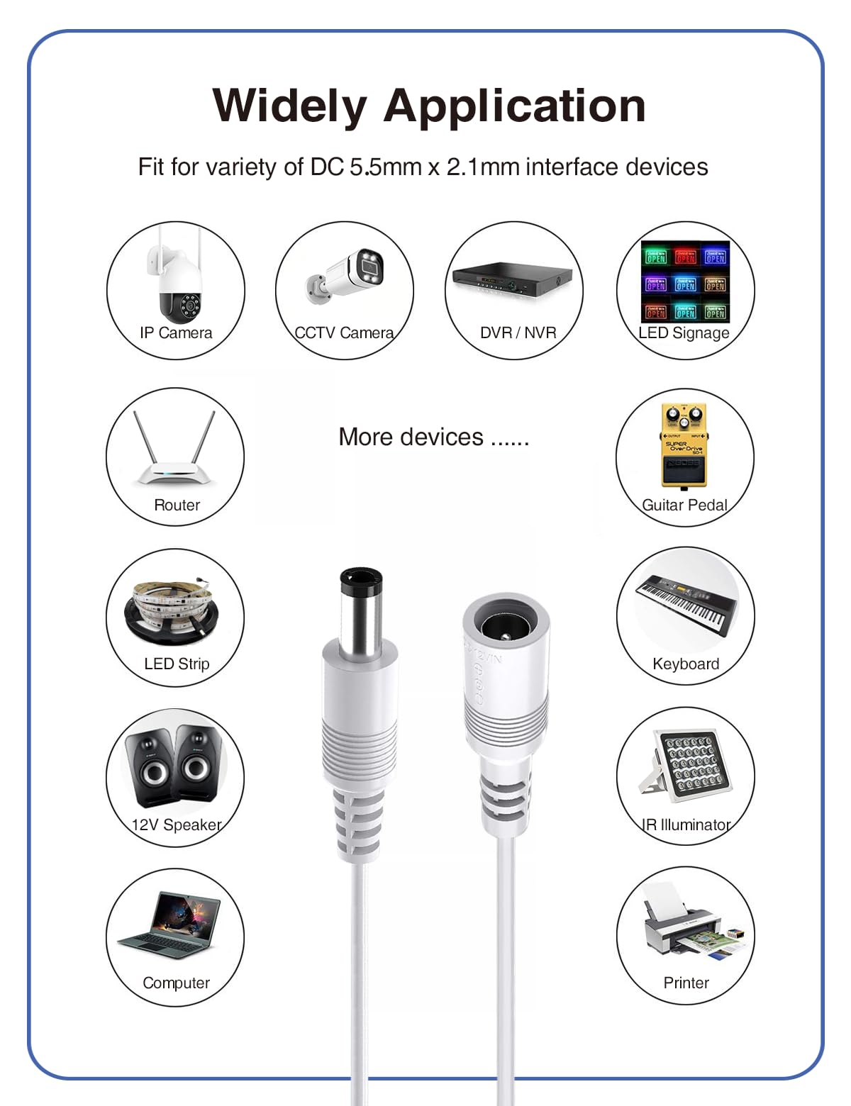 Kabel przedłużający VOLTKARE 12 V DC, 9 m, 18 AWG, 5,5 x 2,1 mm, męski na żeński, 9 V kabel zasilający do kamery IP Tapo WiFi: C200, C310, C100, C210, C225