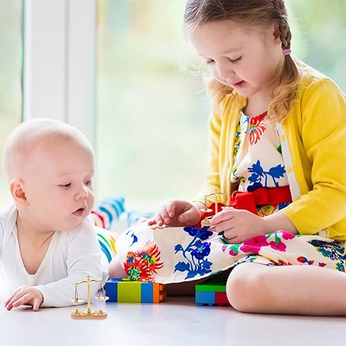 Miniatura 9 de Zerodeko Báscula de baño para decoración del hogar, 2 unidades, mini balanzas con 12 pesos, escala 1:12, modelo retro de mini escala de justicia,