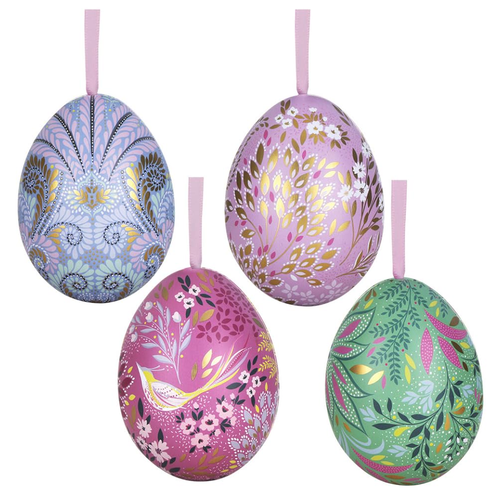 That's Crackers Set of Four | Sara Miller | Two Part Hanging Easter Egg | Fillable Tin | 7cm