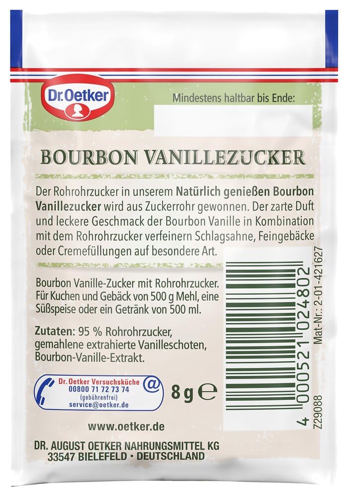 Dr. Oetker NATÜRLich Bourbon Vanillezucker 10er Pack 10x3x8g – der Bourbon Vanillezucker mit Rohrohrzucker verleiht mit seinem Bourbon-Vanille Extrakt süßen Speisen ein angenehmes Aroma