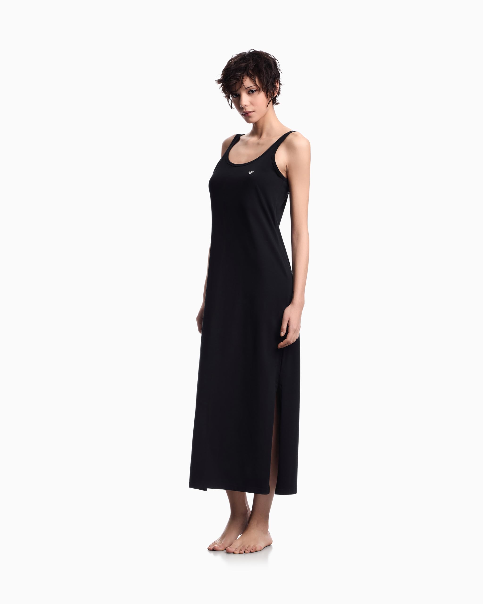 Emporio Armani Long Dressing Gown Camicia da Notte, Nero, XL Donna