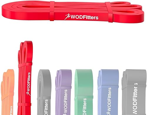 WODFitters Pull Up Assistance Band for Stretching Mobility Workouts Warm Up Recovery Powerlifting Home Fitness and Exercise #0 Naranja, #1 Red 10-35