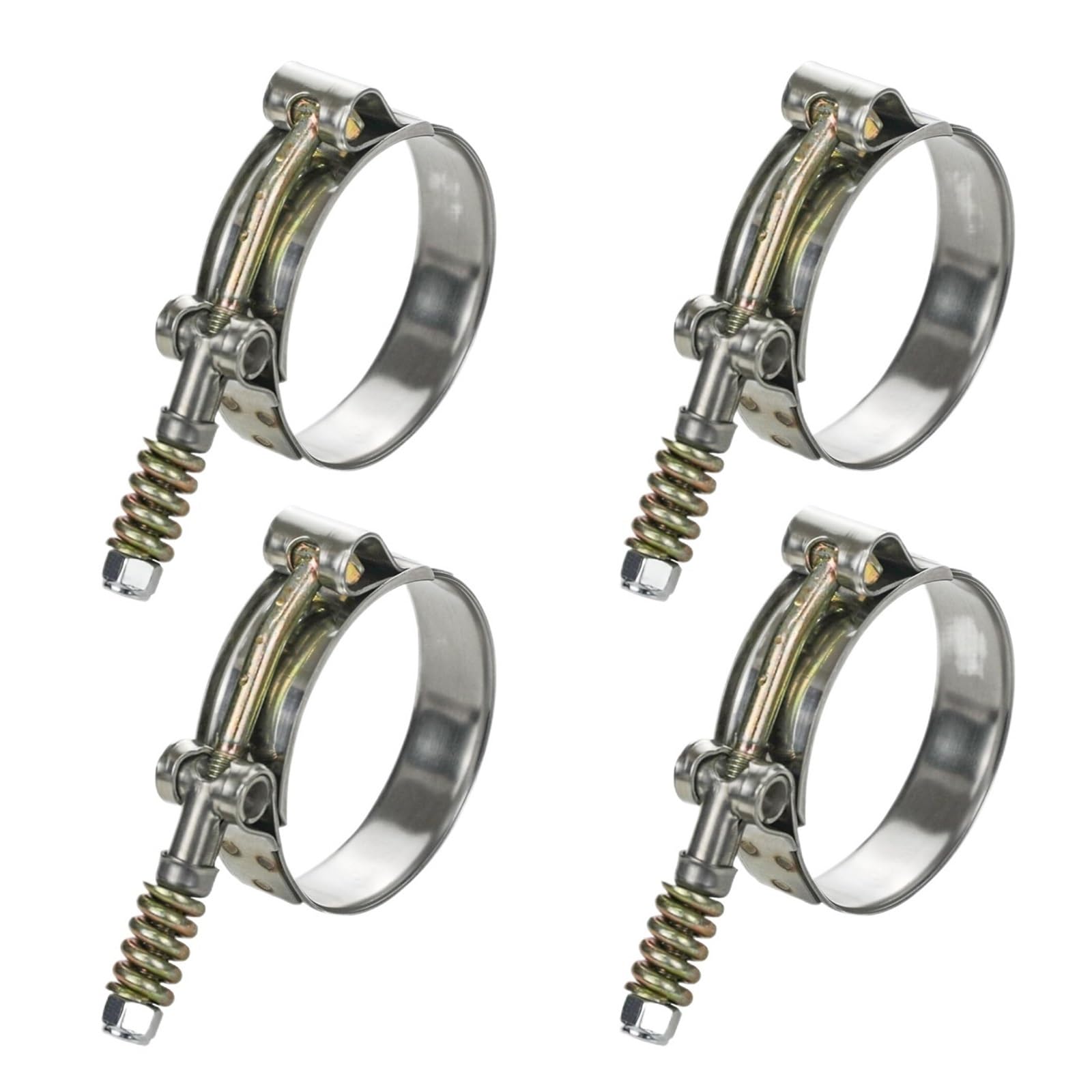 4PCS T-Bolt Hose Clamps Stainless Steel Pipe Clamp with Spring Turbo Intake Exhaust Adjustable Metal