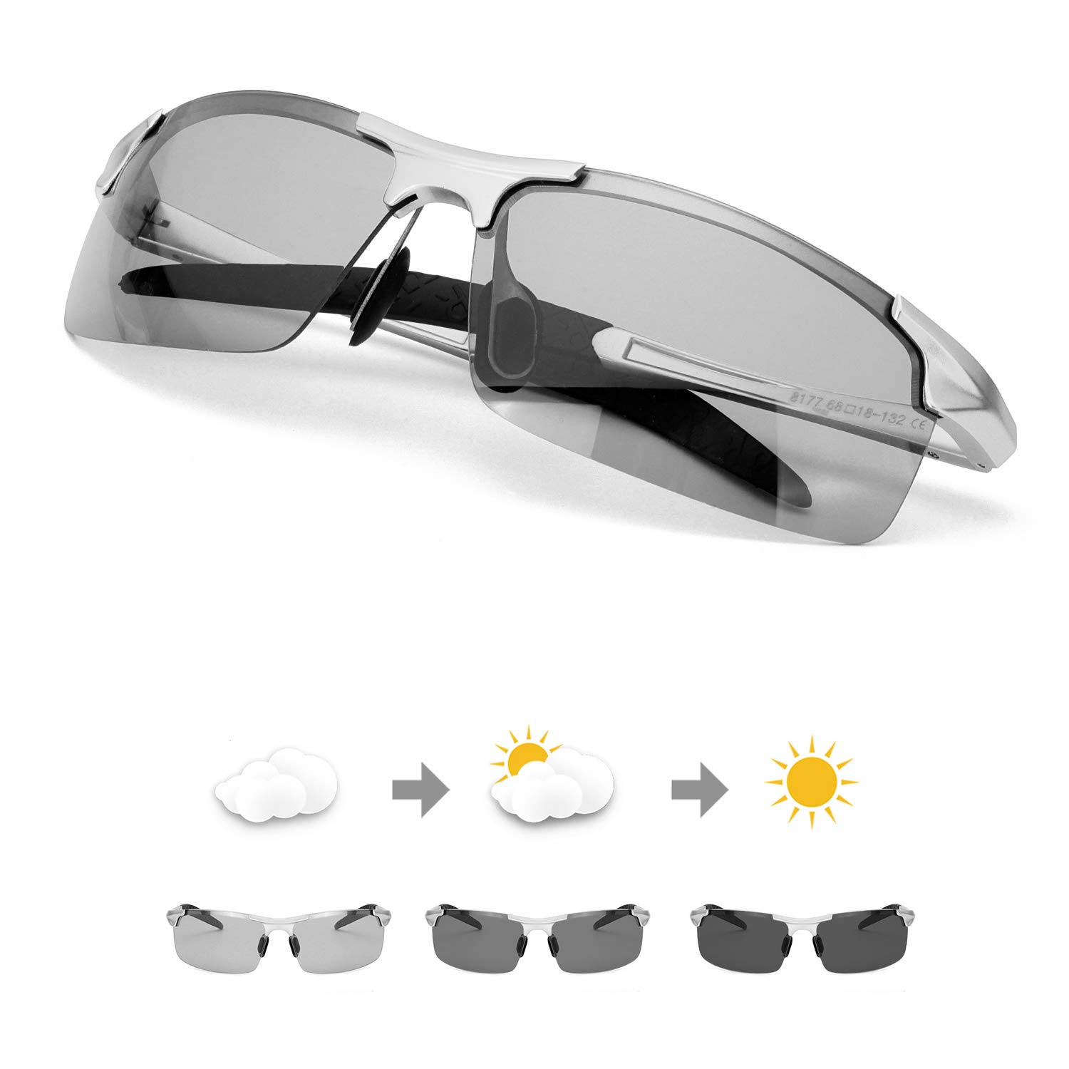 TJUTR Mens Photochromic Sunglasses Day & Night Driving Z87 Safety Glasses