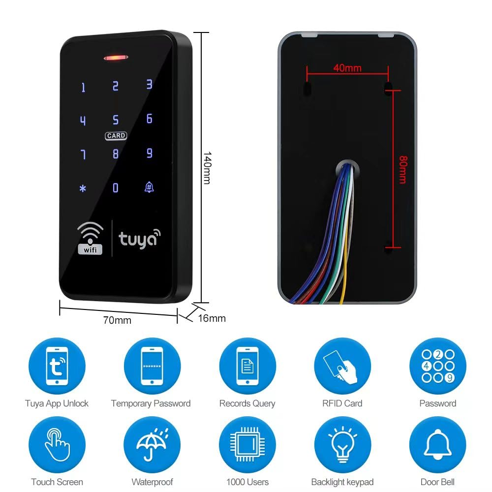 Sistema de control de acceso con teclado con pantalla táctil WiFi, teclado retroiluminado, IP68 impermeable, soporta tarjeta/contraseña/aplicación con función de graffiti, capacidad de 1000 usuarios