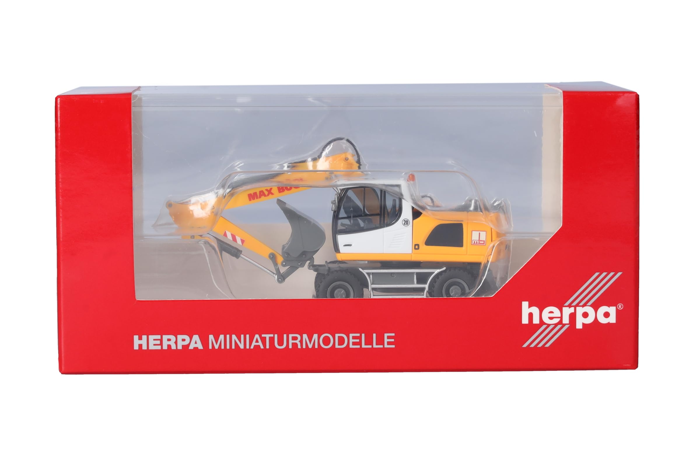 Herpa LKW Modell Liebherr Mobilbagger A920 Max Bögl, Miniatur im Maßstab 1:87, Sammlerstück, Made in Germany, Kunststoff