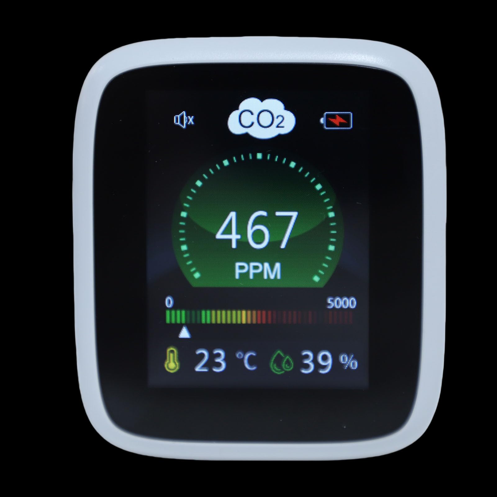 Monitor de CO2 Portátil con Sensor NDIR, Detector de Dióxido de Carbono 3 en 1, Monitor de Calidad del Aire para Viajes en Casa, Oficina, Medidor de Temperatura y Humedad, Alarma de 400