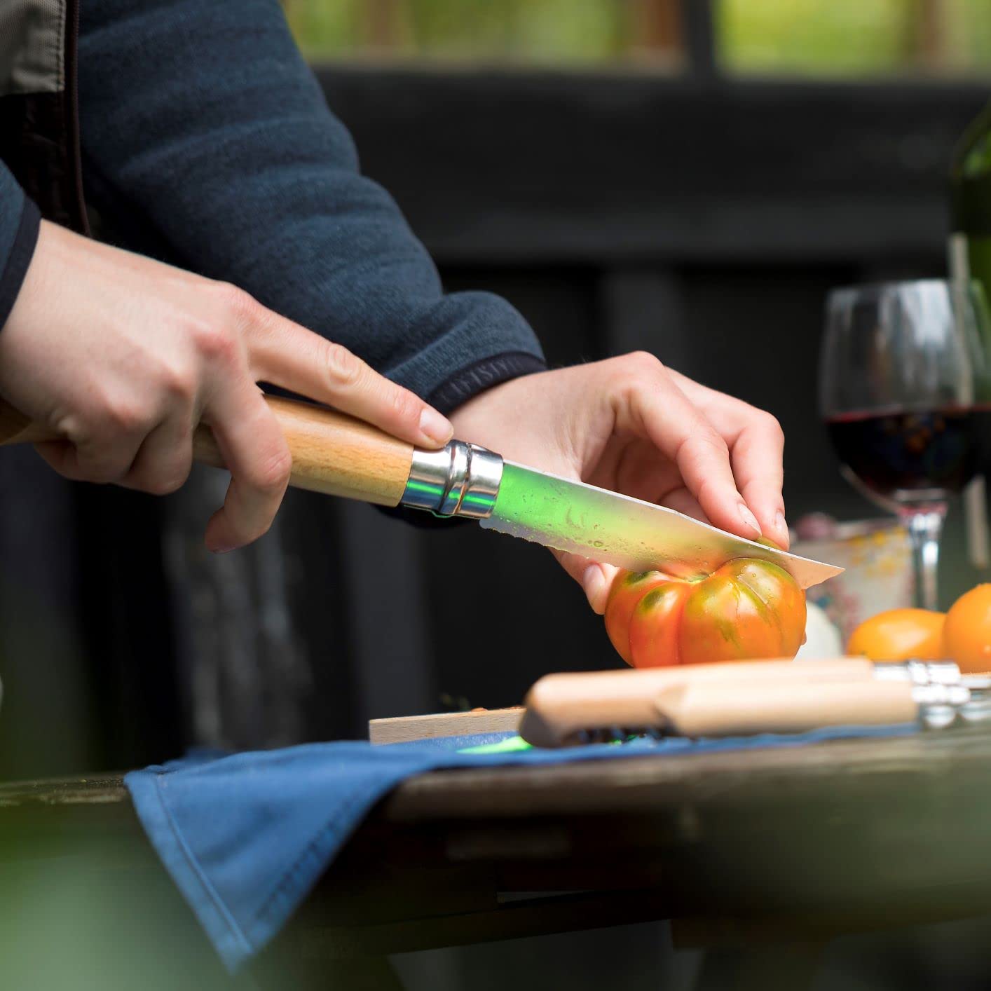 Opinel No.12 Serrated Blade Folding Knife and Kitchen Tool - Outdoor Camp Kitchen Folding Knife