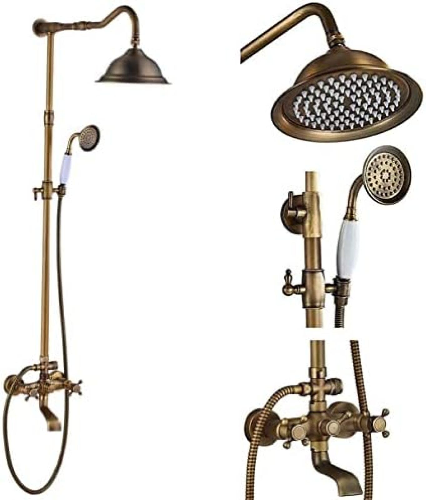 GLJTUO Shower system, Bathroom 8 Inch Rainfall Shower Head Shower Complete Faucet Antique Brass Bath And Shower Faucet Set With Handheld Shower,Antique Brass A,Golden,Antique Brass a