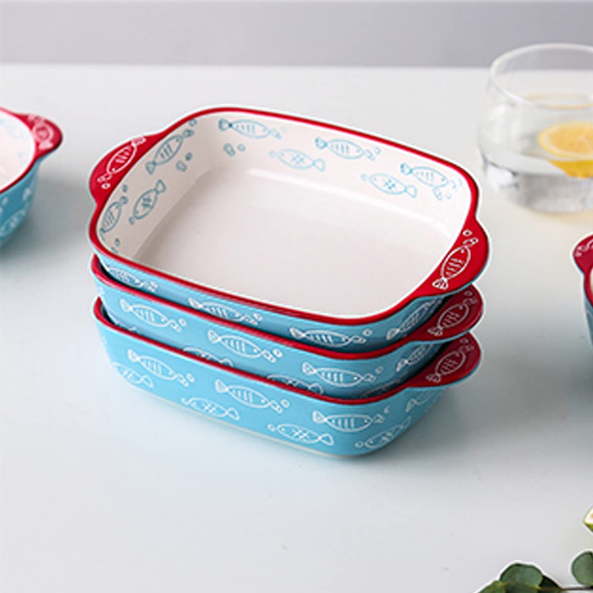 Pieczona lasagne, Zestaw ceramicznych naczyń do pieczenia Porcelanowe naczynia do pieczenia Prostokątny zestaw naczyń do zapiekania Formy do lasagne Formy do pieczenia, zestaw 2 sztuk(10.5inch)