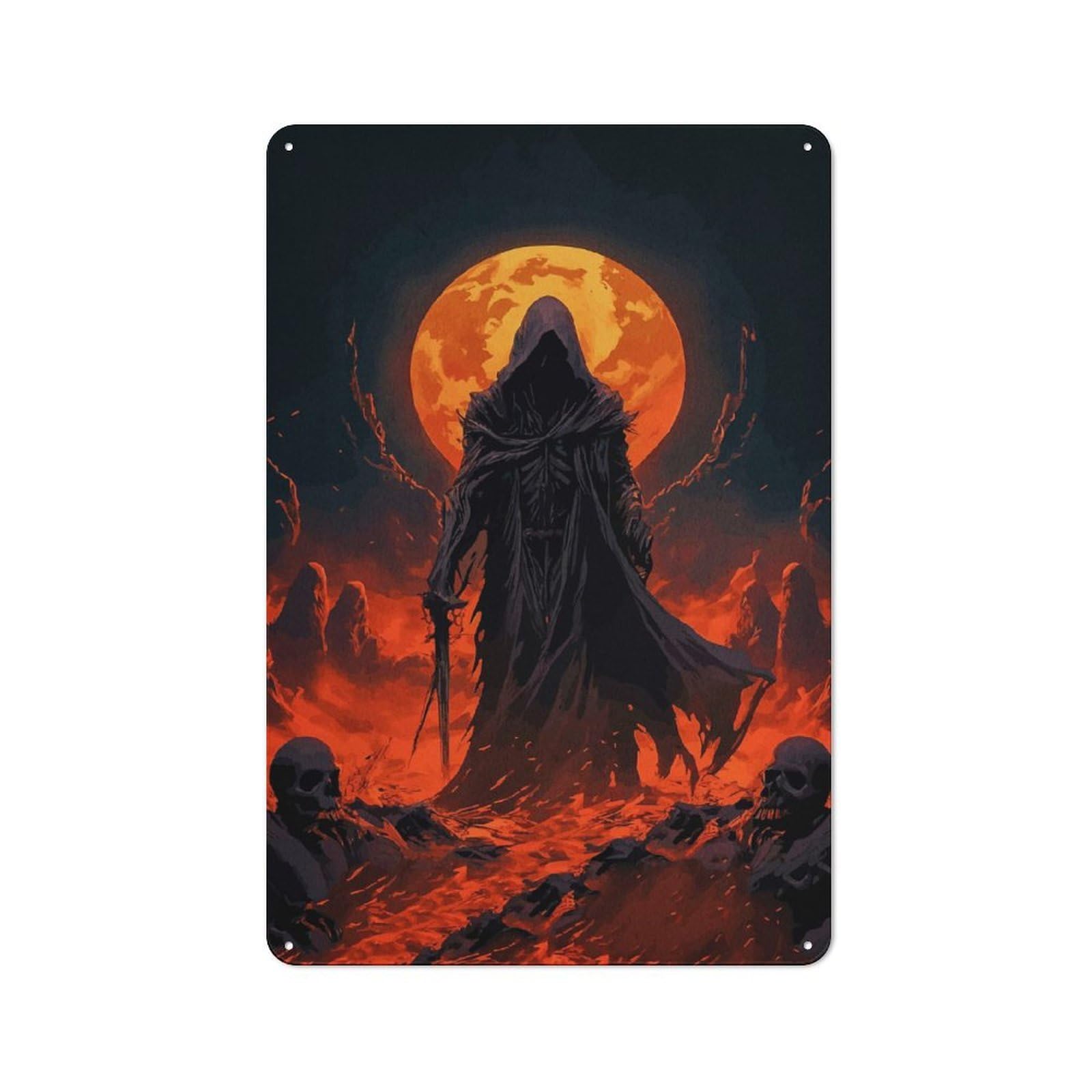 Junmoney Dark Figure In Hell Metal Plaque 30X20cm With For Garage Wall, Vintage Decor, Autumn Home Decor For Collectors Of Metal Signs