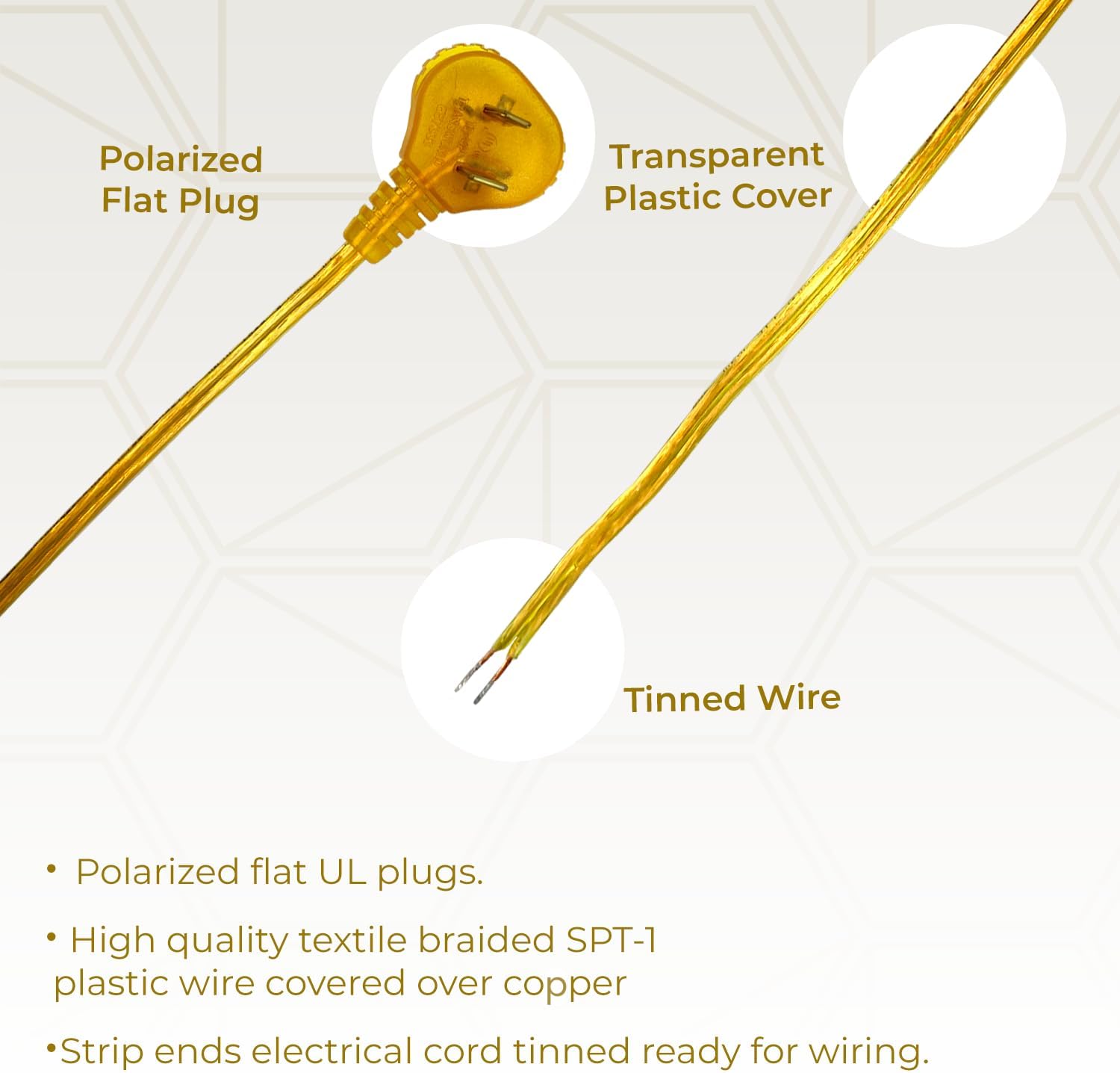 Royal Designs CO-4001-GL-8-1 Replacement Lamp Cord with Flat Plug, 8ft long, Clear Gold Colored