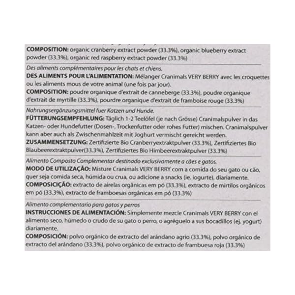 Cranimals Very Berry Antioxidant Superfood Berry Powder for Dogs and Cats - Natural Antioxidant Boost from Cranberries, Raspberries, and Blueberries, 120 g/ 4.2 Oz Bag