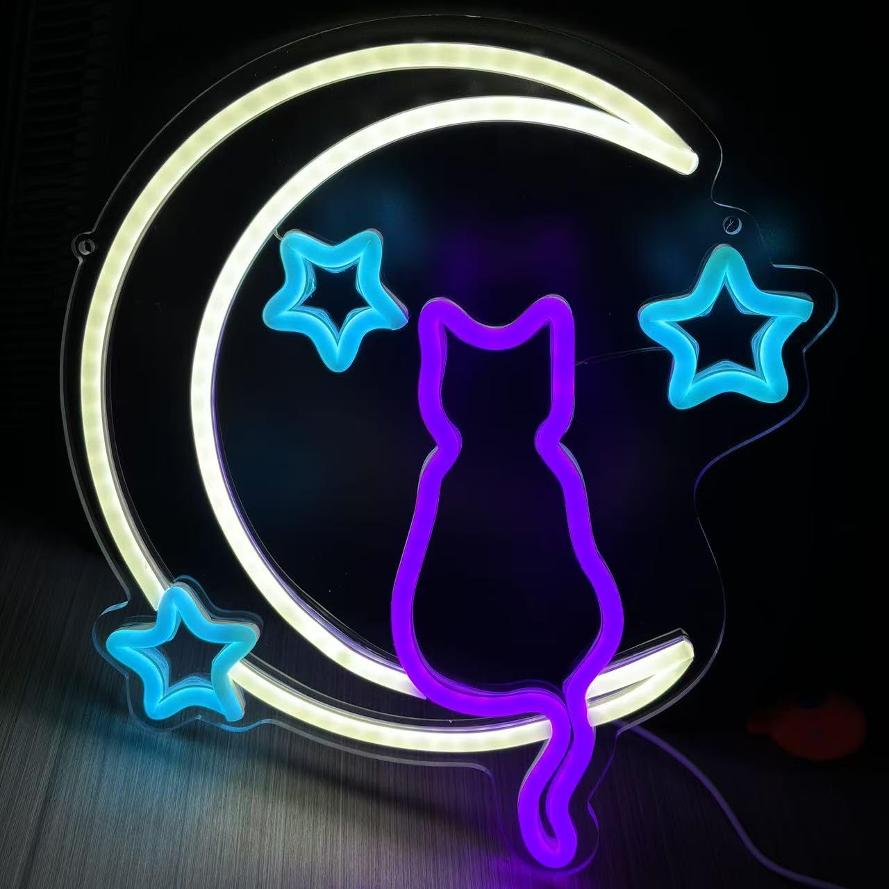 Xusdamyj Moon Cat Neon Wall Art, Vibrant LED Decor for a Lively Place Cat Wall Decor, Kids Room Wall Decoration, Led Wall Art - Image 2