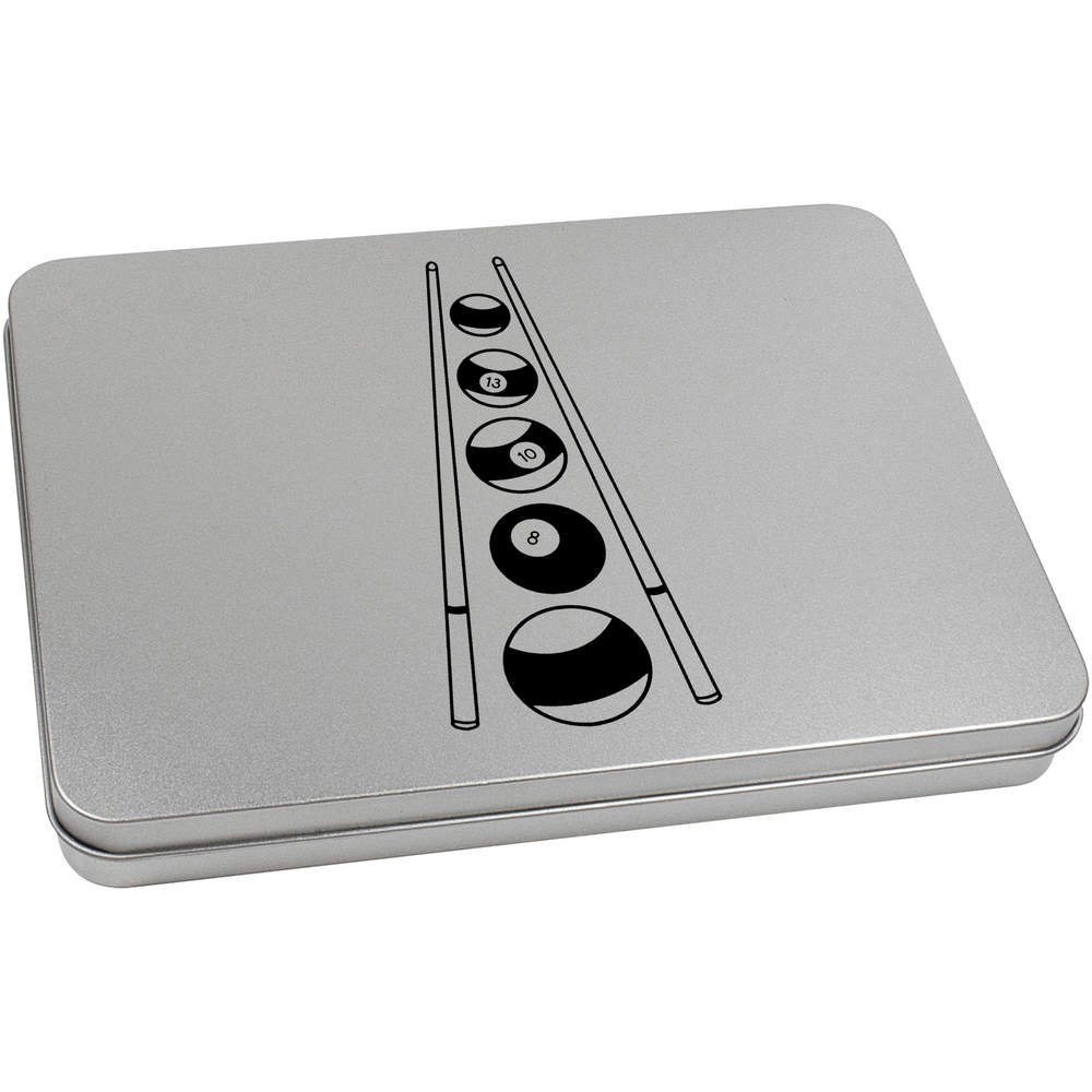 Azeeda 220mm 'Pool Balls & Cue' Metal Hinged Tin/Storage Box (TT00071679)