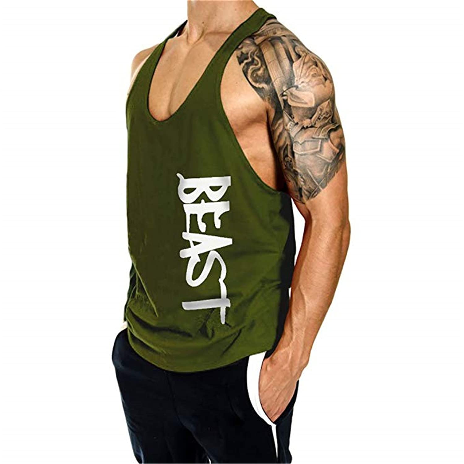 Beast Camisetas sin Mangas Elástica de Fitness Hombre Deportiva Culturismo Tank Top