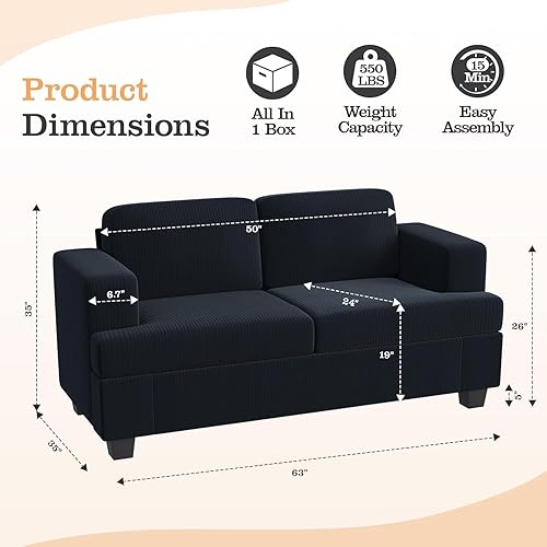 Miniatura 7 de Apicizon Sofá Loveseat Moderno con Sofá Cama de 89", Sofá de Pana de 2 Piezas para Sala de Estar, Sofás Modernos para Salón de Apartamentos, Gris