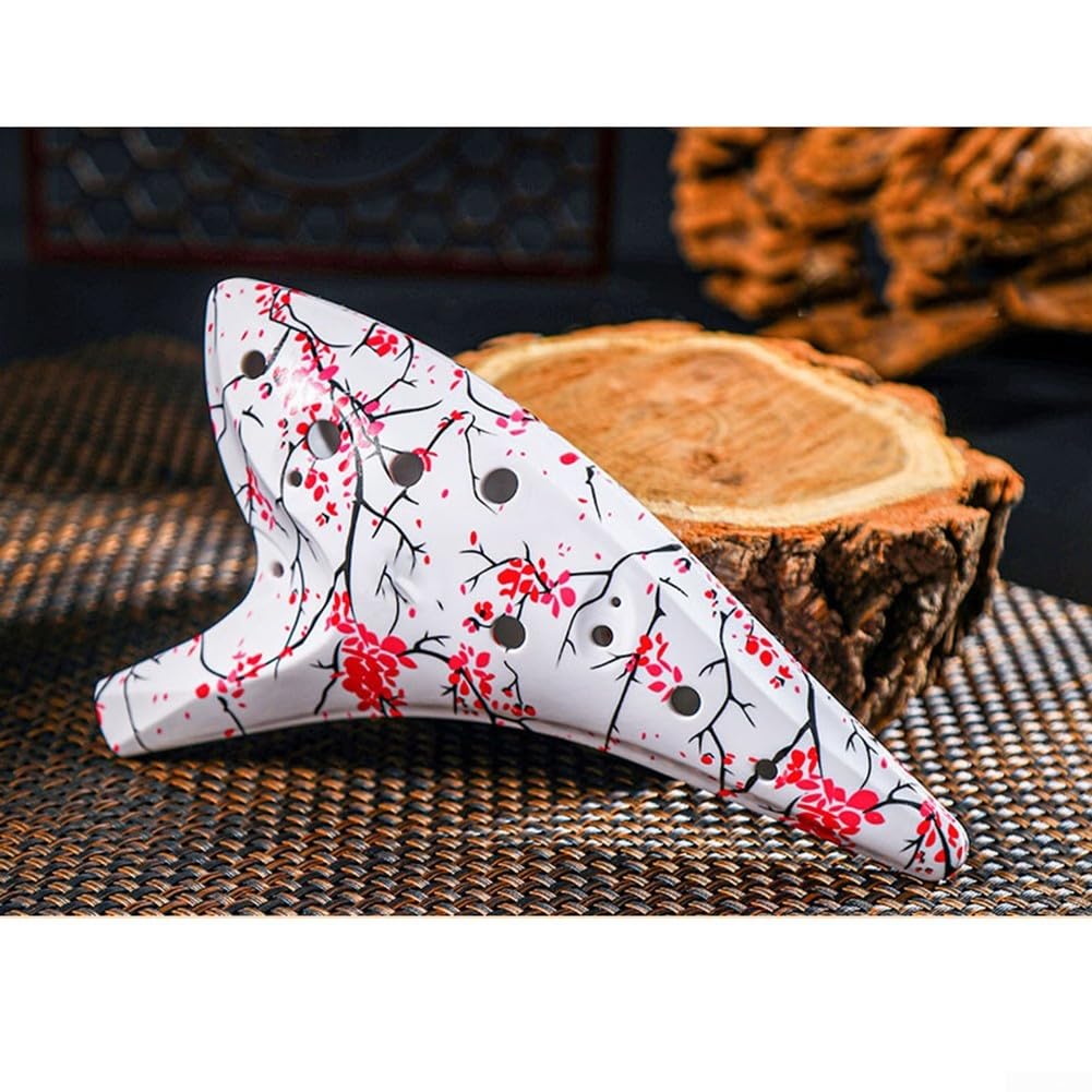DAZZLEEX Ocarina Alto Do en céramique 12 trous 12 trous, instrument de musique à vent finition lisse en résine avec sac de protection, parfait pour tout amateur de musique (fleur)