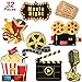 Fumete 32 Pieces Movie Night Party Cutouts Movie Party Decorations Kit Double Sided Printing Golden Black Paper Cards Red Carpet Clapboard Movie Tickets Film Reel Decor for Movie Night Party Supplies