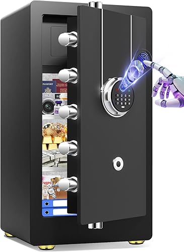 Miniatura 10 de Caja de seguridad biométrica de 23.62" de alto con bolsa ignífuga e impermeable, caja fuerte grande de 2.6 pies cúbicos ignífuga para almacenamiento